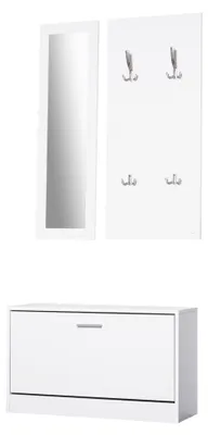 Produktbild von HOMCOM Garderobenset Schuhschrank Garderobe Spiegel Flurschrank 4 Haken