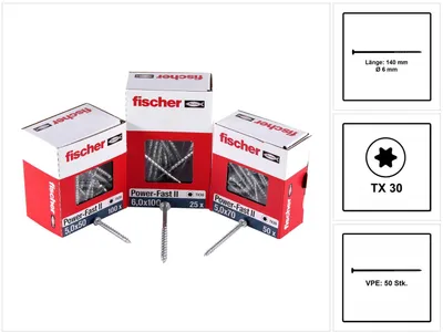 Obrázok produktu pre Fischer 670692, Skrutka, Kov, Drevo, Univerzálny nástroj, Čiastočný závit, plochá hlava