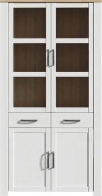 Image de Vitrine large - BOHOL - 4 portes dont 2 vitrées + 2 tiroirs - L 106,4 x P 42 x H 205,4 cm - Blanc