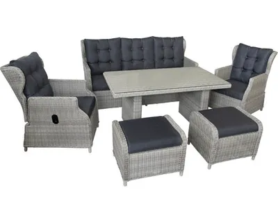 Produktbild von Dining-Set Gartenmöbelset Loungeset 5-Sitzer Dreisitzer-Sofa 180 x 88 x 98 cm, 2 Sessel, 2 Hocker, Tisch, inkl. Auflagen