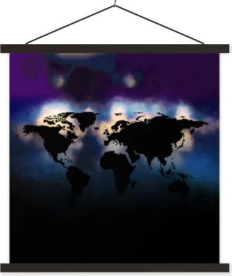 Produktbild von MuchoWow® Textilposter Weltkarte - Lila - Aquarell 40x40 cm mit schwarzem Rahmen - Fotos