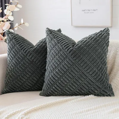 Obrázok produktu pre Poťahy na vankúše, kordový materiál, 2 kusy, 50x50 cm, tmavosivá farba