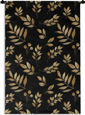 Produktbild von MuchoWow® Wandteppich Wandbehang Muster - Blätter - Gold 90x135 cm Tapisserie Dekoration Wandtuch - Baumwolle - Wandskulptur