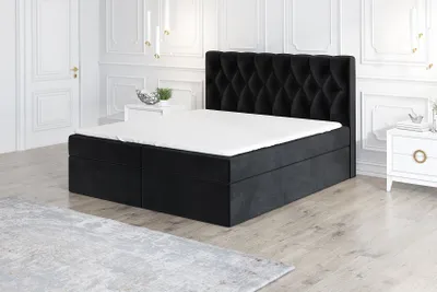 Produktbild von Boxspringbett ESTER  180x200 mit 2 Bettkästen, Bonell-Matratze und Topper. Möbel vom Hersteller- Handarbeit!Bett Komplett-Set mit Matratze,Bettkasten & Kopfteil. Stoff SAMT. Elegantes Bett mit massives Kopfteil.