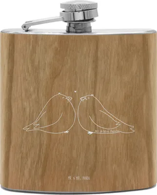 Produktbild von Mr. & Mrs. Panda Flachmann Turteltauben Liebe - Transparent - Geschenk, edelstahl, Aus, Hochzeitstag, Pärchen, Holz, Hip Flask, feldflasche, Liebesbeweis, Freundin