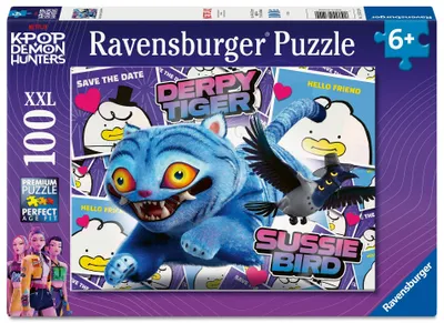 Productafbeelding van Kinderpuzzel met 100 extra grote stukjes - K-Pop Demon Hunters - Een grappige tijger en een vogel genaamd Sussie