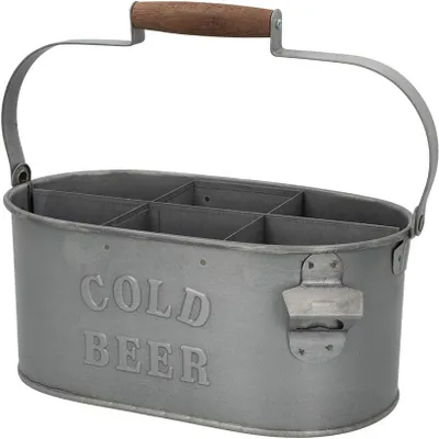 Productafbeelding van Aktive 79014 79014 mand voor 6 flessen met flesopener in antiek design - Verzinkt staal