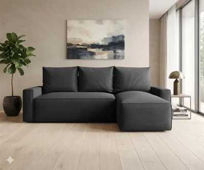 Produktbild von CORNERO Ecksofa mit Schlaffunktion HAVANA in L-Form Sofa mit Schlaffunktion und Bettkasten EckcouchEcksofa L-Form Grau Ottomane Rechts