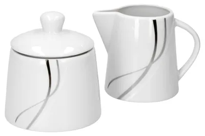 Produktbild von Van Well Zuckerdose + Milchkännchen-Set Silver Night, Zuckerspender + Gießer, Porzellan,Linien-Dekor