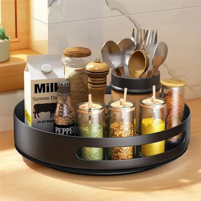 Produktbild von Gewürzregal Drehbar, Drehteller 30cm, Drehbares Gewürzregal Organizer für Schrank Speisekammer Küche Arbeitsplatte Kühlschrank Büro, Schwarz