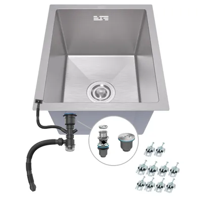 Produktbild von ANW HOME Unterbauspüle 37x45 cm Edelstahl Spüle 1 Becken 22 cm tief Nano Einbauspüle mit Siphon Montageset Küche kompakt modern Edelstahlspüle