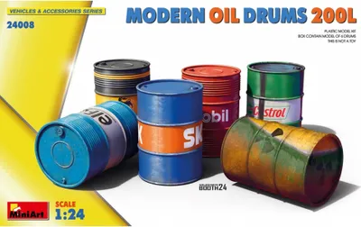 Imagen del producto de 1:24 Tanques de aceite modernos de 200 litros, kit de modelismo, plástico, calcomanías