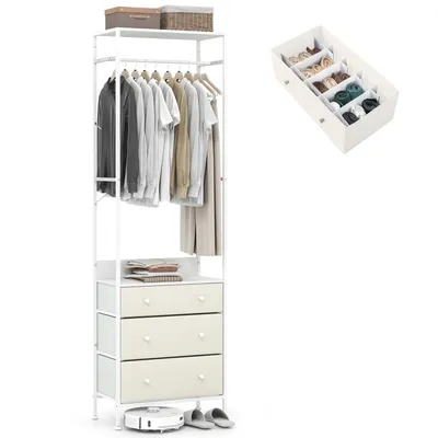 Produktbild von COSTWAY Kleiderständer mit Schubladen freistehender Schrank-Organizer mit 3-Positionen-Hängestange & Ablagefächern robuste Standkommode mit Kippschutz