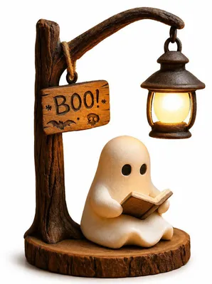 Produktbild von Halloween Geisterlampe mit LED Licht, süße Geist Dekoration als Nachtlicht, kabellose Tischlampe für Party, Schlafzimmer und Kinderzimmer