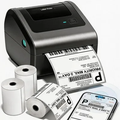 Produktbild von Thermodrucker Etikettendrucker Versandetikettendrucker - 4 x 6 Zoll - Bluetooth und USB - 750 Etiketten
