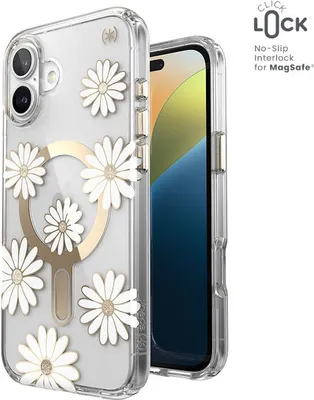 Produktbild von Speck Presidio Lux ClickLock & MagSafe - Etui iPhone 16 Plus (Sonnenschein Gänseblümchen / Klar / Gold)