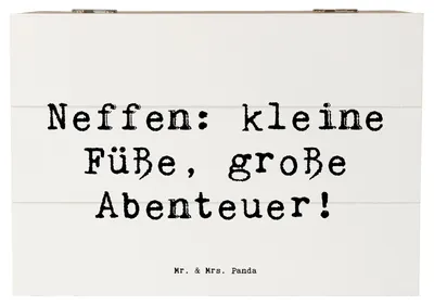 Produktbild von Mr. & Mrs. Panda Box Spruch Neffe Abenteuer 22 x 15 cm - Weiß - Geschenk, Familienmitglieder, Geschenke, Familienleben, Bindung, Truhe, fotobox, kiste holz, Lächeln