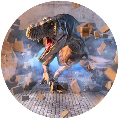 Produktbild von Sticker rund für Kinder DINOSAURIER Mauer Loch Ziegel 3D Aufkleber Wandtattoo Jugendzimmer Kinderzimmer 100 cm x 100 cm