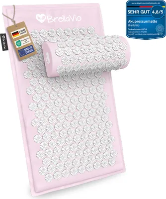 Produktbild von BrellaVio Akupressurmatte mit Kissen - Akupunktur Massage Matte - Akupressur zur Entspannung - Stachelmatte - Pastellrosa