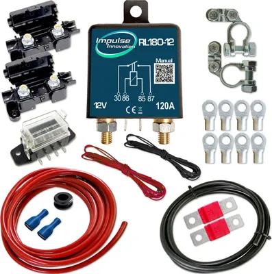 Produktbild von Zweitbatterieset | RL180-12 ADV | Trennrelais 12V 120A | 6m 10mm² Kabel | 4-fach Sicherungshalter