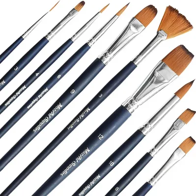 Produktbild von 10er Set MozArt Supplies Premium Nylon Malpinsel Größe Pinsel 000–12 Aquarellpinsel Künstlerpinsel