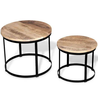 Image de vidaXL Ensemble de 2 tables basses en bois de manguier brut Rond 40cm/50cm