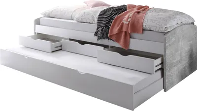 Produktbild von Kabinenbett Nasri 90x200 mit Bettkasten - Beton/Weiß