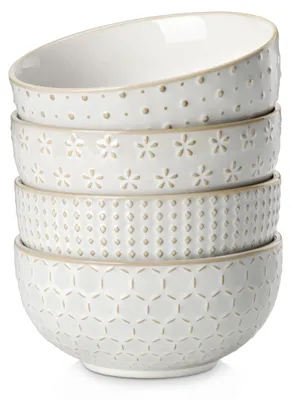 Productafbeelding van Set van 4 kommen, groot, van keramiek, ideaal voor salades, desserts en ontbijt, 900 ml, serie Beige