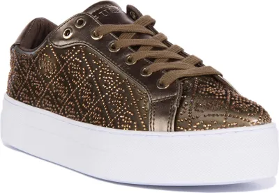 Produktbild von Guess Garm i Frauen Schnürung Strass 4G Logo Synthetik Turnschuhe Olive – 6 UK - 39 EU - 8.5 US / Olive