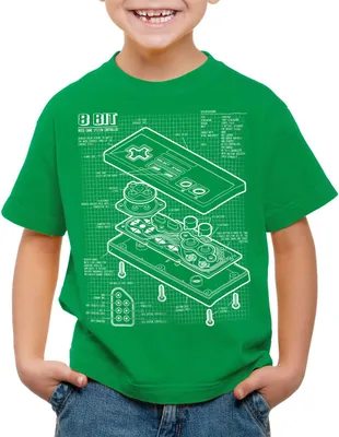 Produktbild von style3 8-Bit  Controller Blaupause Kinder T-Shirt classic 8-Bit mario
