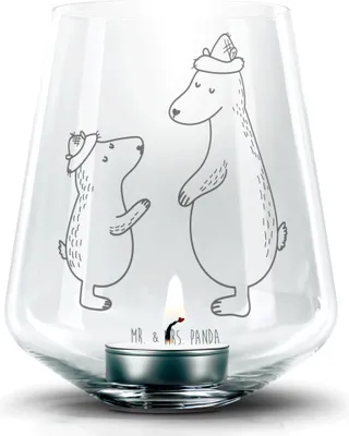 Produktbild von Mr. & Mrs. Panda Kerzenhalter Bären mit Hut - Transparent - Geschenk, Bär, Kerzenglas, Teelichthalter, Vatertag, Familie, Laterne, Muttertag, Glas Windlicht, Kinder