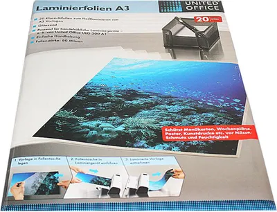 Produktbild von United Office 20x Laminierfolien A3 80 Mikron glänzend für Heißlaminierer
