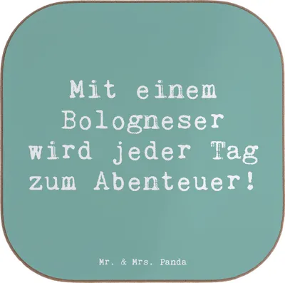 Produktbild von Mr. & Mrs. Panda Untersetzer für Gläser Spruch Bologneser Abenteuer - Meeresbrise - Geschenk, gläseruntersetzer, Hunde, Hunderasse, Hunderassen Charakter, soziale, Tassen