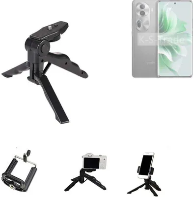 Produktbild von K-S-Trade Stativ Tisch-Ständer Dreibein Handy-Stativ Ständer kompatibel mit Oppo Reno11 Pro Mini-Stativ Smartphone Tripod Handy-Stativ aus Plastik