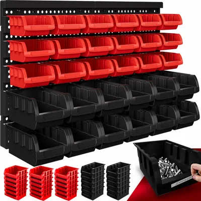 Produktbild von DEUBA® Stapelboxen 32 tlg. Erweiterbar Etikettenfach Stabil Stoßfest Starke Wandplatten Wandregal Werkstattregal Werkzeuglochwand Kleinteilemagazin