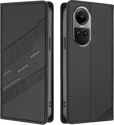 Produktbild von Hülle für Oppo Reno10 / Reno10 Pro 5G, Kunstleder Brieftaschen Handyhülle mit Kartenfach und Standfunktion Schwarz