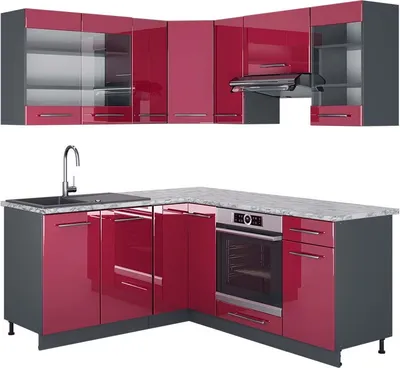 Produktbild von Eckküche Vicco Fame-Line Bordeaux Hochglanz/Anthrazit 190 x 60 cm , AP Marmor, Model 42259