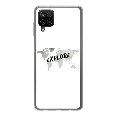 Produktbild von MuchoWow® Handyhülle Schutzhülle Hülle für Samsung Galaxy A12 Weltkarte - Grau - Zitat Silikon Softcase Handy Hülle - Bild
