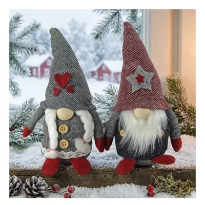 Zdjęcie produktu dla zestaw 2 zimowych krasnali Wallace ok. 27 cm - dekoracja świąteczna
