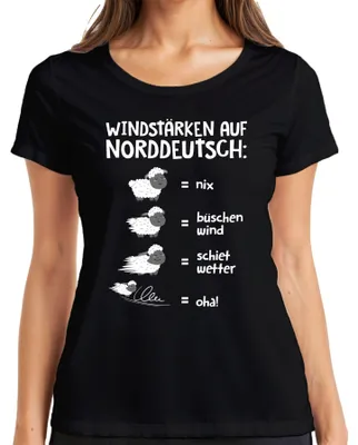 Obrázek produktu pro Windstärken Norddeutsch Schietwetter Schafe Plattdeutsch Spruch Dámské tričko, černá, S