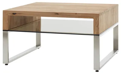 Produktbild von home24 Couchtisch - Eiche Massiv / Glas - Eiche / Silber