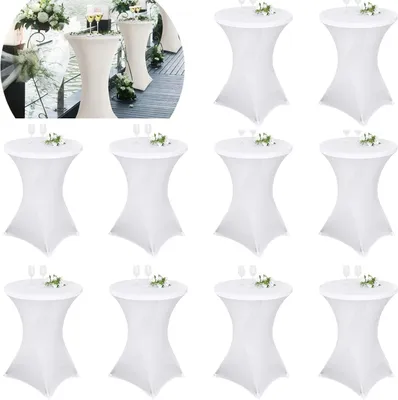 Produktbild von Set von 10 Weißen Stretch Tischdecken für Bistro-Tische