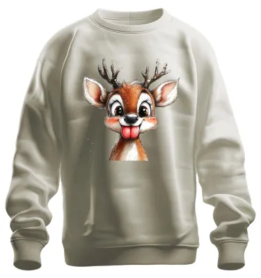 Immagine prodotto di Felpa unisex retrò per bambini con renna che fa la linguaccia, motivo natalizio carino, colore naturale, taglia 3XL