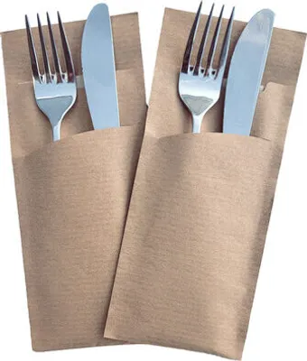 Produktbild von 50x Pochetto Bestecktaschen 200x85mm PURE Natronkraft mit Serviette braun