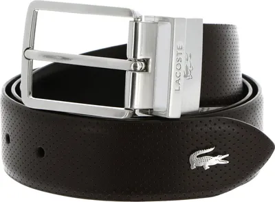 Image de LACOSTE Cuir ceinture Elegance Punch Plain Leather Belt W130 Marron Noir marron foncé