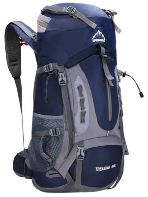 Productafbeelding van Backpack - Rugzak - Multifunctioneel - Kamperen - Reizen - Regenhoes - Fluitje - 60 Liter - Grijs/Blauw
