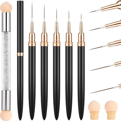Produktbild von Professionelles Nailart-Pinselset - 6 Stück - 7/9/11/15/25 mm - mit Schwammstick