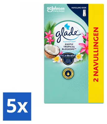 Obrázok produktu pre 5 kusov náplne Glade Touch & Fresh – exotické tropické kvety – 10 ml – výhodný balík