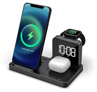 Produktbild von Reflexion 4 in 1 Wireless Charger mit Uhr & Wecker | Kabellose Ladestation für S