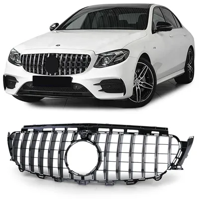 Sport Kühlergrill Schwarz Glanz Chrom passt für Mercedes E W213 S213 2016-2020 – Produktansicht